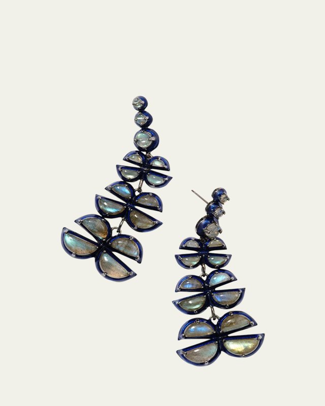 Sterling Silver Can-Can Earrings with Blue Enamel, Black Rhodium and Labradorite